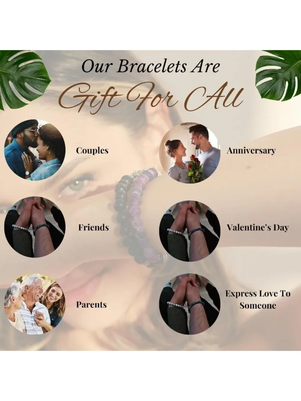 Couples Magnetic Healing Bracelets Set of 2 - Natural Stone Bead Stretch Gift